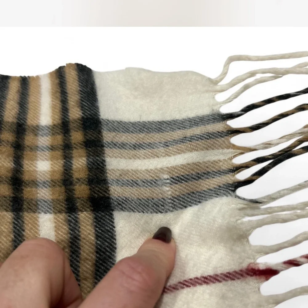 IV. Fraas| Cashmink Wide Check Plaid Fringe Unisex Scarf Cream Black Burgundy